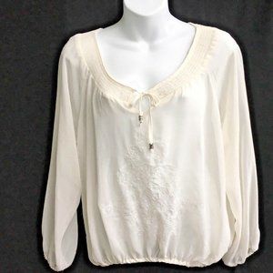 Lady Dutch Blouse L Long Sleeve Cream Sheer